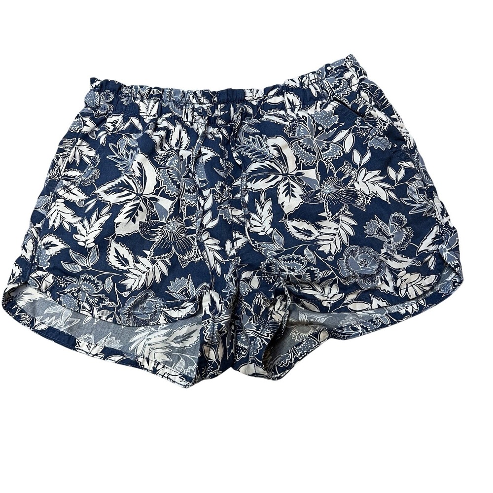 American Eagle Floral Shorts Blue White Drawstring Casual Summer Women's